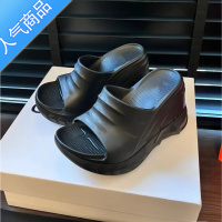 SUNTEK2023夏季新款松糕底一字带厚底高跟拖鞋女显瘦防滑沙滩鞋凉拖凉鞋