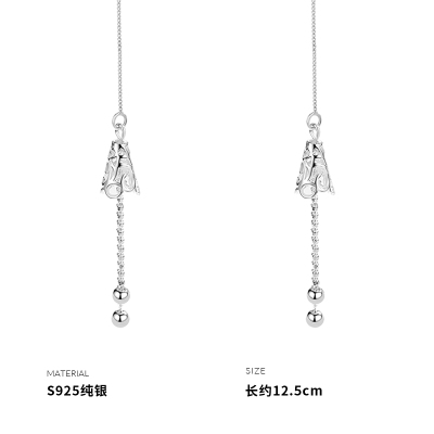 925纯银复古花纹风铃可爱铃铛耳线流苏耳环耳钉简约潮女款送女朋友老婆情人节七夕生日礼物