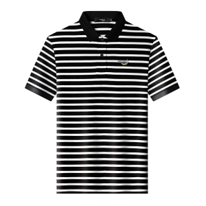 鳄鱼恤CROCODILE 专款黑白条纹撞色透气短袖polo衫男