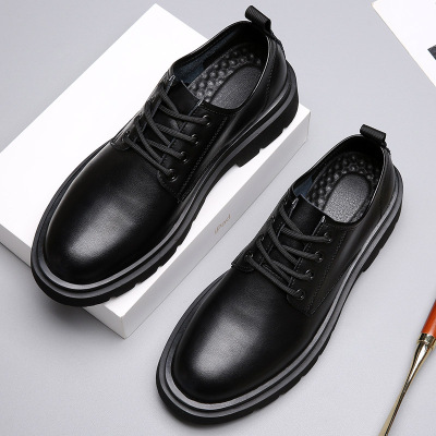 男鞋子春季正装商务皮鞋男士真皮英伦结婚新郎鞋厚底休闲马丁靴男