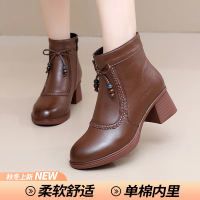 真皮短靴25秋冬女鞋新款粗跟马丁靴软底复古防滑靴保暖妈妈棉鞋女