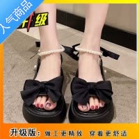 SUNTEK凉鞋女2023新款夏季蝴蝶结仙女风厚底珍珠一字带时尚露趾罗马鞋W