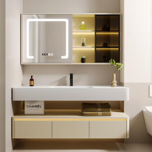 (送入户安装)汉德斯科卫浴柜智能镜柜浴室柜组合免漆实木绮美石一体盆挂墙式吊柜洗脸盆柜面盆柜洗手池洗漱台6045