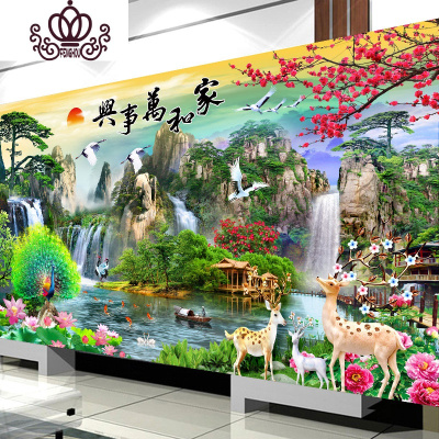 封后(FENGHOU)钻石画满钻新款家和万事兴客厅风景点贴钻十字绣5D粘砖石画2019加宽版-200×100厘米（全