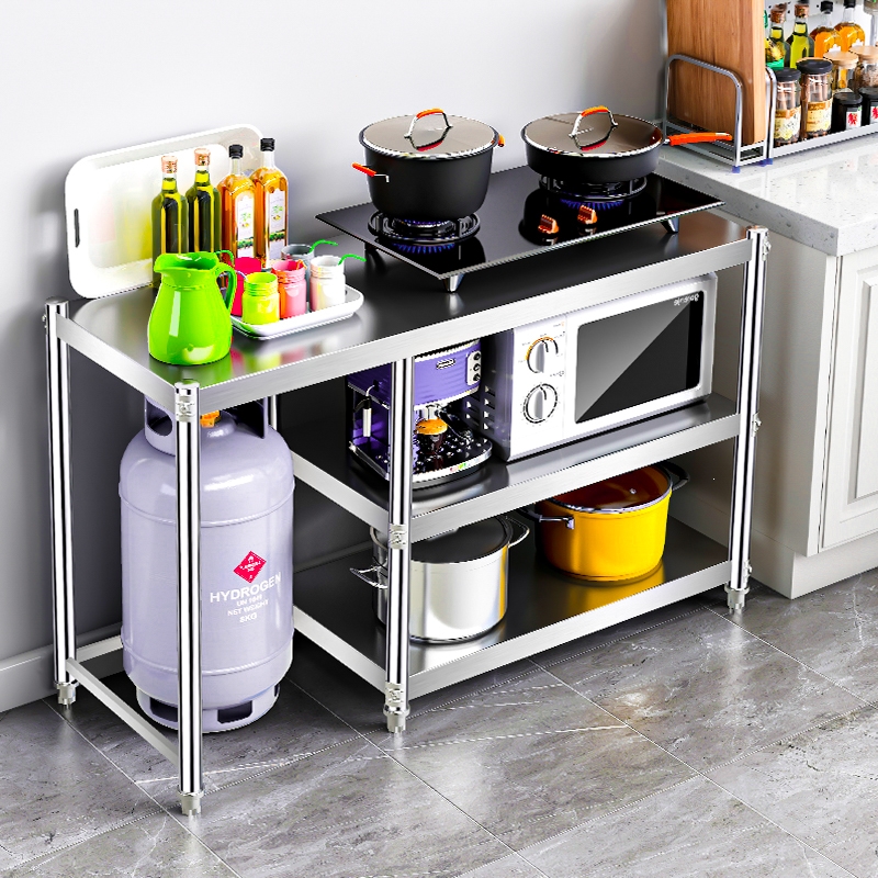 邦可臣煤气灶台架子落地不锈钢置物架收纳柜子微波炉餐边柜厨房靠墙