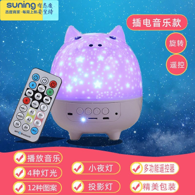 希杰狮王星空灯投影仪玩具儿童生日礼物女孩梦幻浪漫满天星星光卧室小夜灯12套图案P插电音乐款-灯具