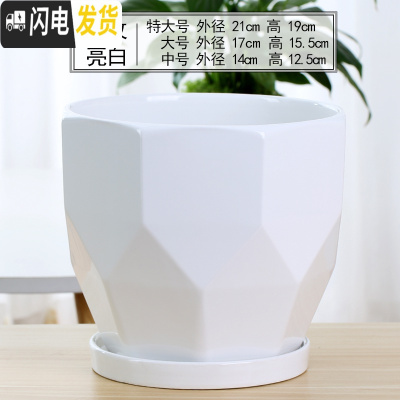 三维工匠欧式花盆陶瓷白色创意个性特大号带托盘家用吊兰带托盘绿萝 70016白(一体托盘) 特大花盆容器