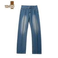 YANXU美式高街中缝拼接水洗牛仔裤男士宽松直筒潮牌复古夏薄款阔腿裤子