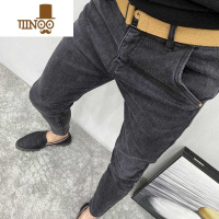 YANXU潮牌时尚百搭微跨牛仔裤男秋季底抓毛加厚修身小脚裤水洗弹力长裤