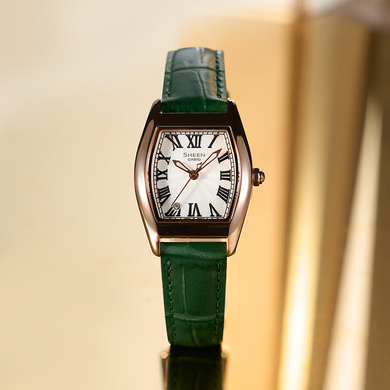 CASIO旗舰店卡西欧手表女士小酒桶非机械商务SHEEN蓝宝石简约生日礼物ins风指针防水电子石英表女SHE-4564