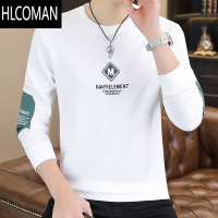HLCOMAN男士卫衣加绒白色秋衣长袖T恤潮牌春装打底衫春季衣服男潮