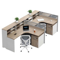 DXBG简约现代职员办公桌员工位转角l型卡座电脑桌办公室桌椅组合F型2人位+固定柜+椅子