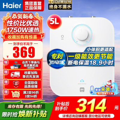 海尔(Haier)一级能效5升迷你上出水电热水器小厨宝1750W速热小尺寸大水量金刚胆不漏水 EC5FA[以旧换新]