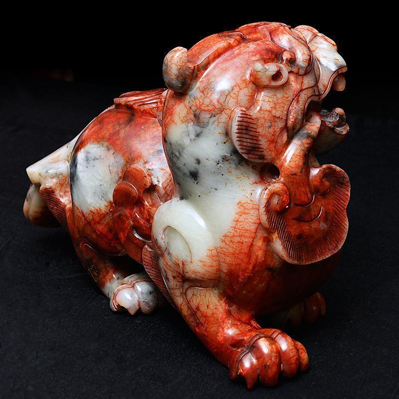 家柏饰(corated)岫玉貔貅摆件一对真玉石40cm霸貔貅办公室玄关