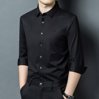 衬衫男士长袖春秋季薄款无痕商务时尚爸爸装新款潮流休闲印花衬衣