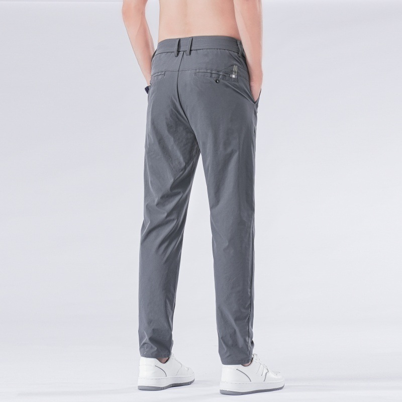 夏季男棉弹冰丝速干休闲裤直筒修身中青年商务通勤薄款长裤子男款