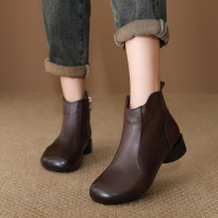 头层牛皮秋冬新款复古马丁靴女 增高厚底防滑 真皮时尚短靴女