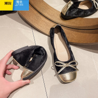 聚范蝴蝶结单鞋女芭蕾风浅口复古平底蛋卷鞋通勤不累脚一脚蹬奶奶瓢鞋