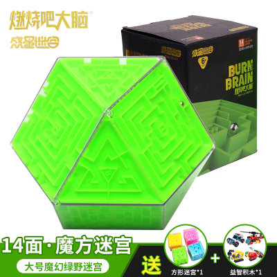 大脑3D立体魔幻迷宫玩具走珠儿童智力开发多面体智力球男女孩SX-MG001十四面体-3D魔幻绿野迷宫（送小迷宫+积木