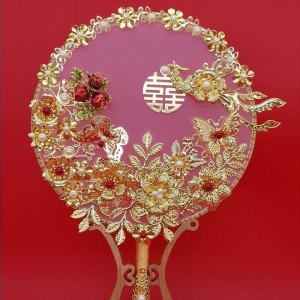 美帮汇新娘秀禾团扇结婚古风婚礼扇子中式喜扇出嫁遮面手工diy材料包 繁花似锦成品