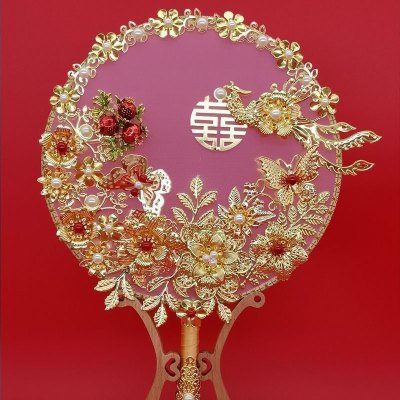美帮汇新娘秀禾团扇结婚古风婚礼扇子中式喜扇出嫁遮面手工diy材料包 繁花似锦成品