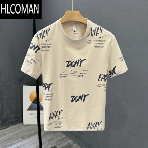 HLCOMAN时尚满印花设计感短袖t恤男夏装大码宽松网红潮牌百搭半袖上衣服