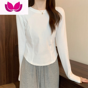 七斓2023年早新款打底衫女修身辣妹设计感小众长袖T恤白色上衣