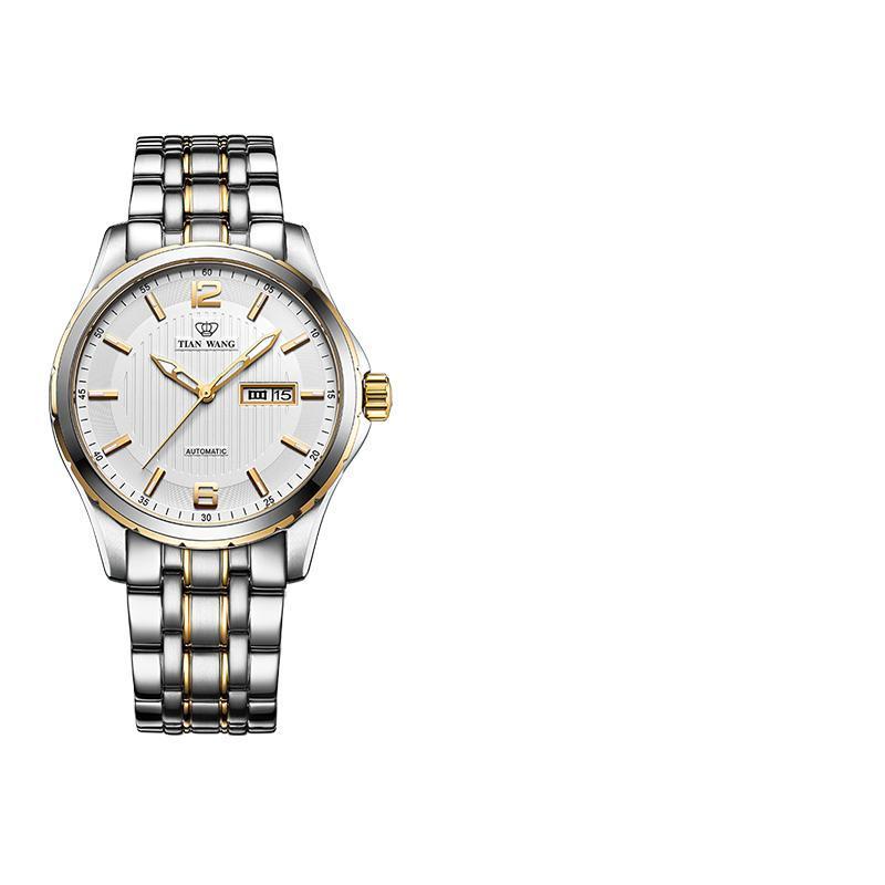 天王表机械男表山河系列正品商务品质日历防水机械钢带男士手表送父亲