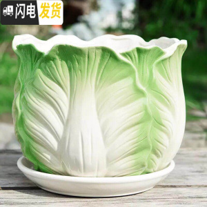 三维工匠花盆陶瓷带托盘大号特大号家用简约个性绿萝吊兰多肉花盆 S1包菜单个 大花盆容器