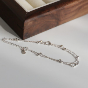 S925纯银双层镂空爱心手链日韩气质百搭款银手链送礼闺蜜同款森系送女朋友老婆情人节七夕生日礼物 手链一条