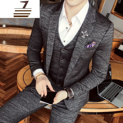 NEWLAKE型师男士西服三件套韩版修身西装套装商务绅士潮男新郎结婚礼服