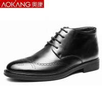 奥康(AOKANG)棉鞋男布洛克鞋冬季高帮鞋保暖加绒棉鞋加厚商务皮鞋英伦棉皮鞋