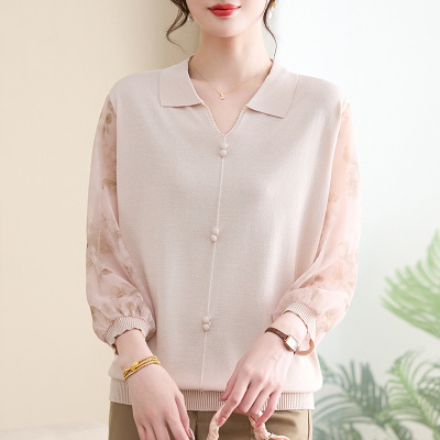 新款洋气中老年妈妈装小衫时尚洋气中年婆婆装七分袖衣服夏季女装