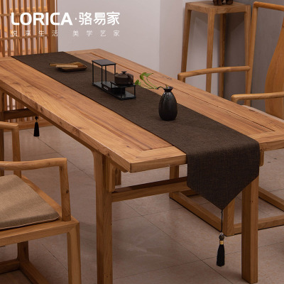 家柏饰(CORATED)新中式桌旗禅意色棉麻茶几餐桌布日式长条北欧现代简约五斗柜布 平织-咖色 33*390cm