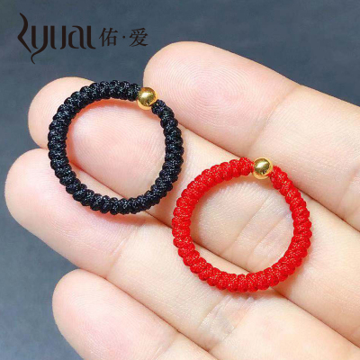 Ryual黄金戒指足金999红绳编织戒指男女款手工编织款情侣对戒金豆豆抖音同款小金珠本命年礼物