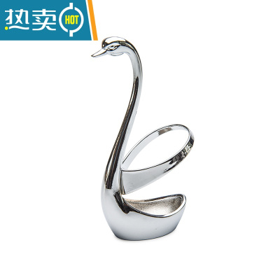 敬平雅佳 创意天鹅座 304不锈钢水果叉套装 果叉底座西餐餐具咖啡勺子 天鹅座+6支304钢叉牙签