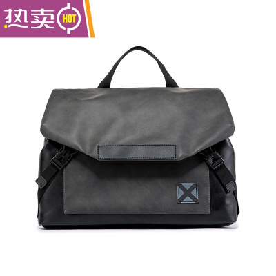 NEWLAKE单肩包男简约休闲大容量斜挎包潮韩版皮质男包背包时尚商务手提包斜挎包男灰色