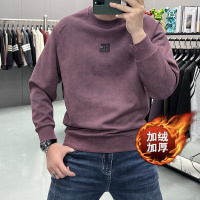 秋冬吊染烧花刺绣冬季圆领加绒加厚保暖卫衣冬男士长袖体恤衫