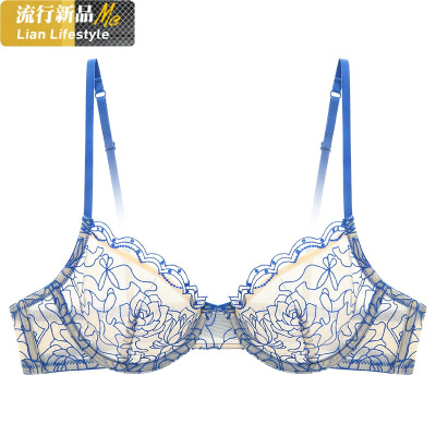 恋名媛开始绽放超薄蕾丝透明文胸套装少女性感丁字裤内衣夏原创设计-文胸套装