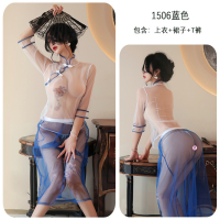 长夜漫漫情趣内衣性感诱惑网纱透视印花民国长裙汉服学生套装1506