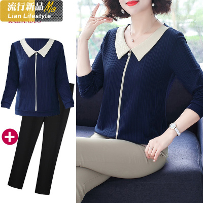 恋名媛妈妈春装套装洋气高贵小衫新款运动上衣中年中老年人女春秋两件套妈妈装