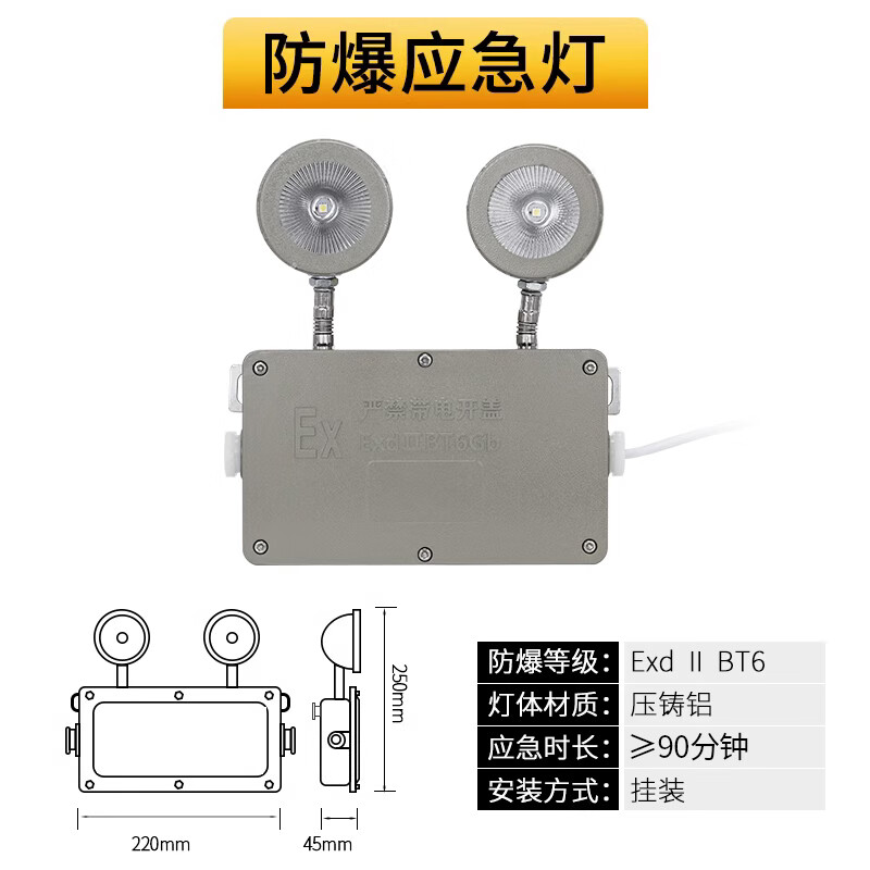 防爆双头照明灯LED安全出口防爆消防应急灯疏散标志二合一指示 防爆双头应急灯