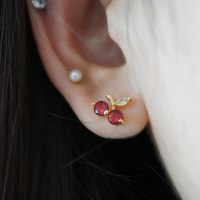 甜美新年红樱桃耳骨钉女925纯银针本命年耳钉送女朋友老婆情人节七夕生日礼物