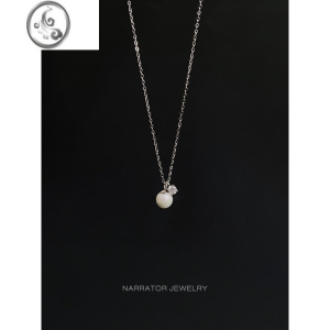 JiMi法式简约珍珠锆石项链女款s925银银夏季小众设计气质锁骨链高级感