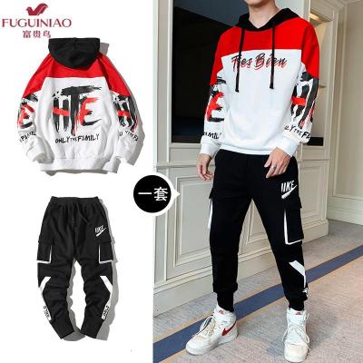 富贵鸟（FUGUINIAO）春秋季长袖潮流工装卫衣套装青少年男士潮流两件套青少年休闲运动装