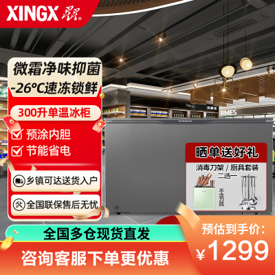 星星(XINGX)300升家用商用减霜净味薄门冰柜 冷藏冷冻转换冷柜 节能顶开冰箱 BD/BC-300KE