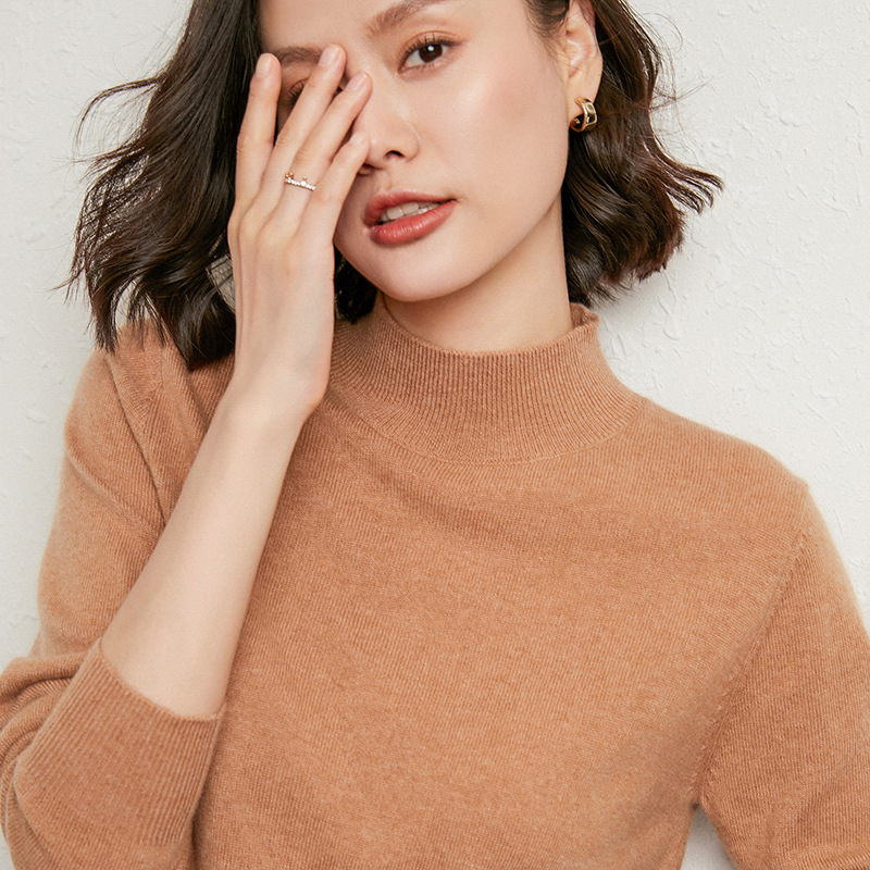 女士半高领毛衣年秋冬新款纯色长袖套头内搭打底针织衫
