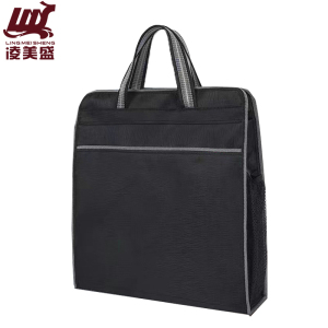 凌美盛 树皮纹竖款手提文件袋 双侧带网兜定制 909-1黑色/个