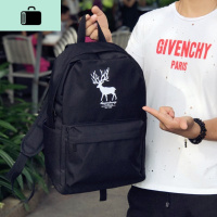 韩版帆布背包初中高中大学生书包男时尚潮流青少年双肩旅行电脑包NEW LAKE 小鹿黑色