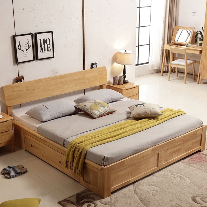 一米色彩 高箱床 北欧木质小户型储物单人双人实木床带抽屉气压1.2/1.
